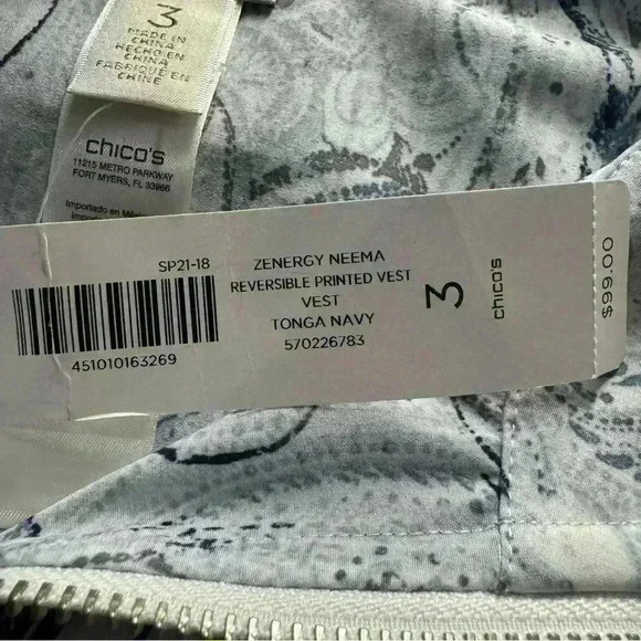 NWT Chicos Zenergy Women’s 3 US XL Neema Reversible Tonga Navy Printed Vest NEW - Picture 11 of 13